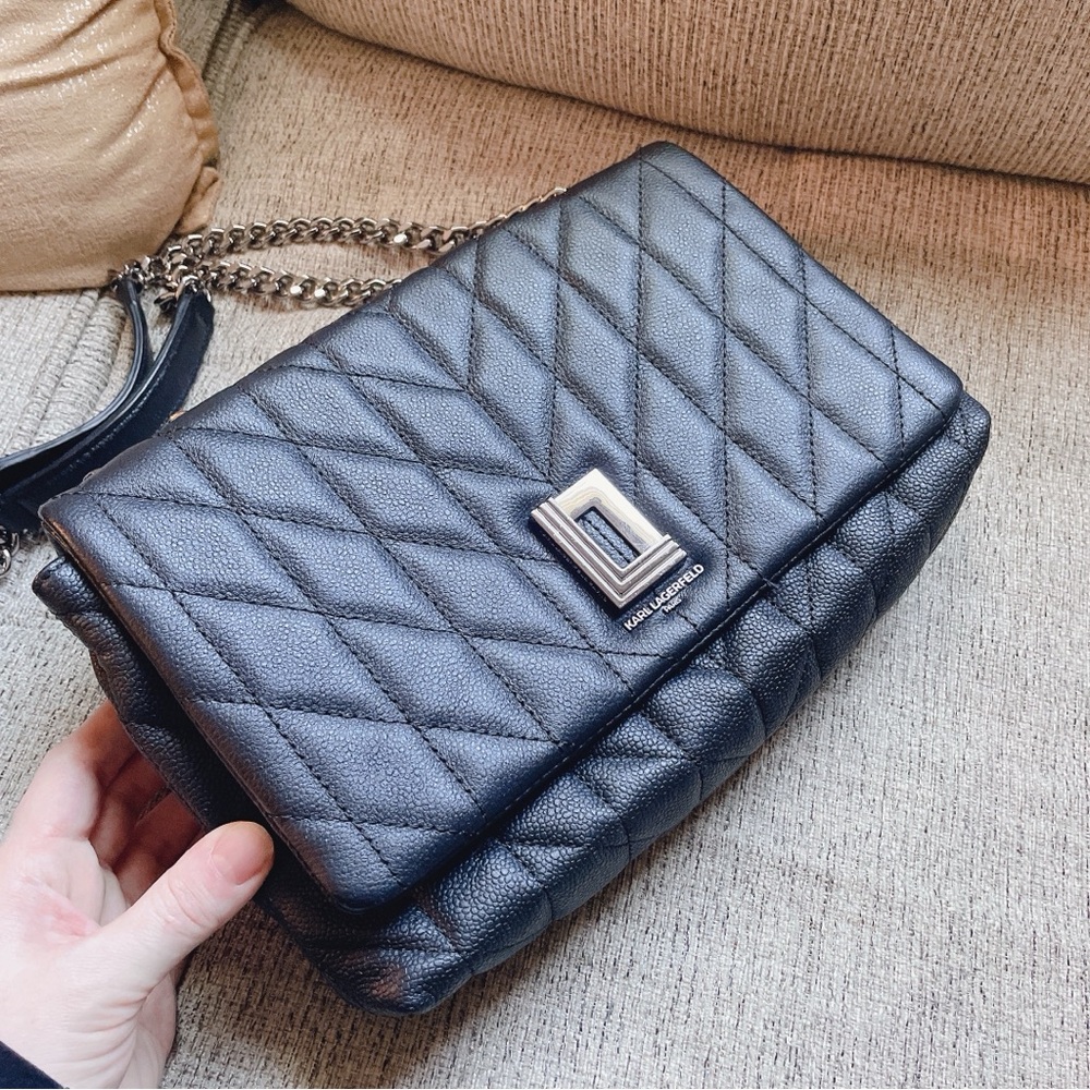 Karl Lagerfeld Black Quilted Chain Shoulder Bag - Picture 4 of 11